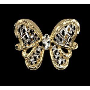 14K Yellow & White Gold Butterfly Pendant Charm 2.2g Diamond Cut Slide 2 Tone